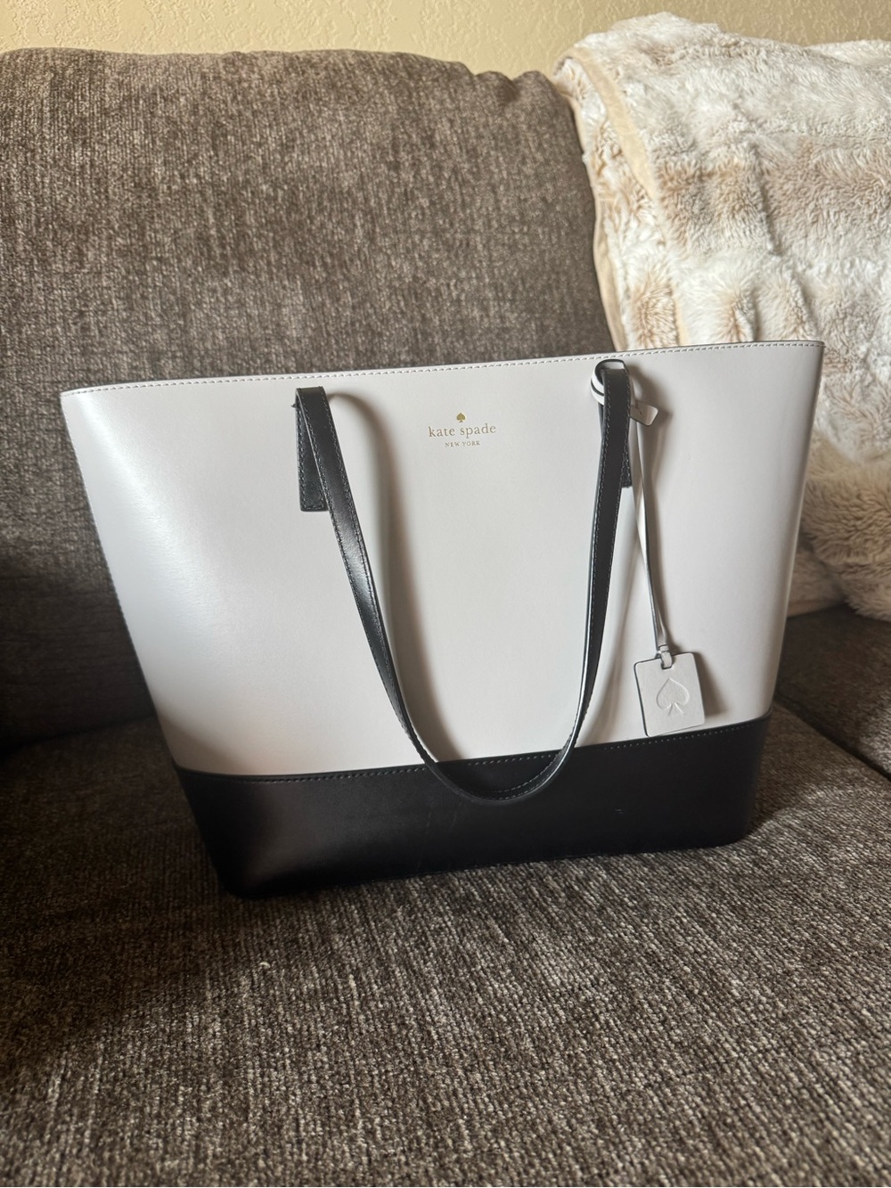 kate spade White and Black Tote Bag